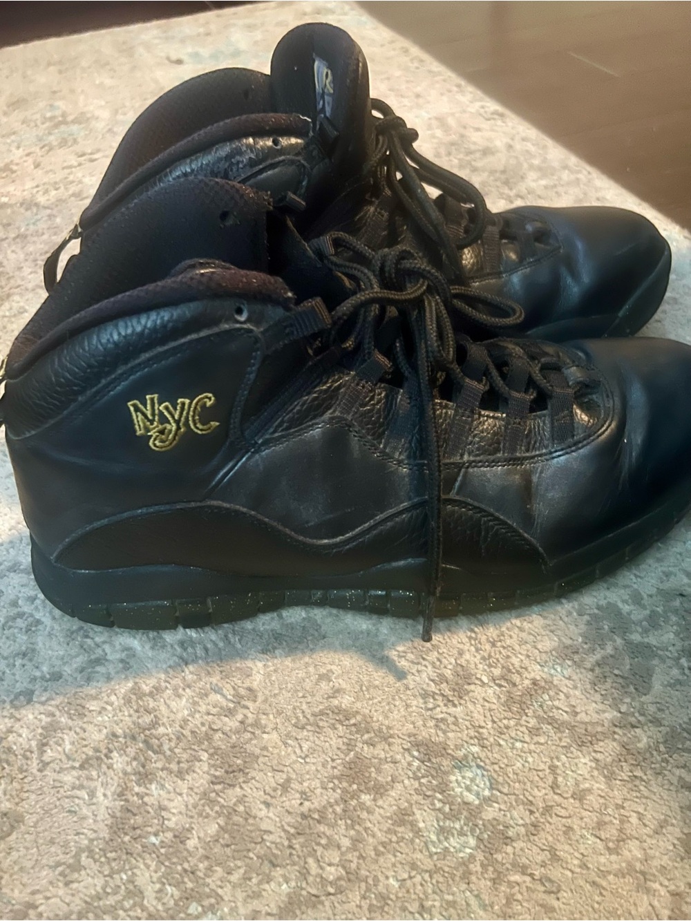 Air Jordan Men's Black High-Top Boots with Gold NYC Embroidery